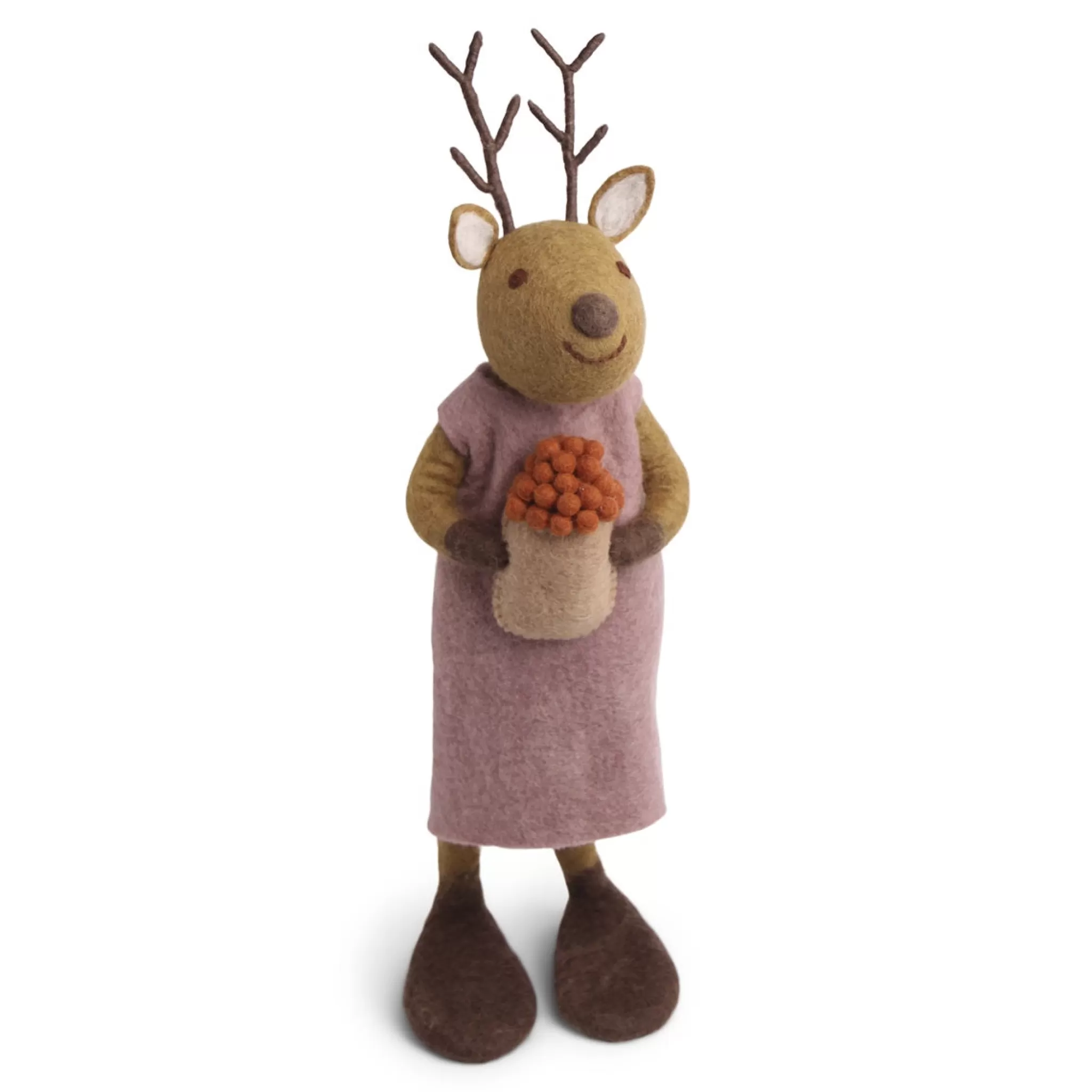 En Gry & Sif Christmas Figurine - Reindeer With Bowl Of Cranberries (Brown) - Extra Large