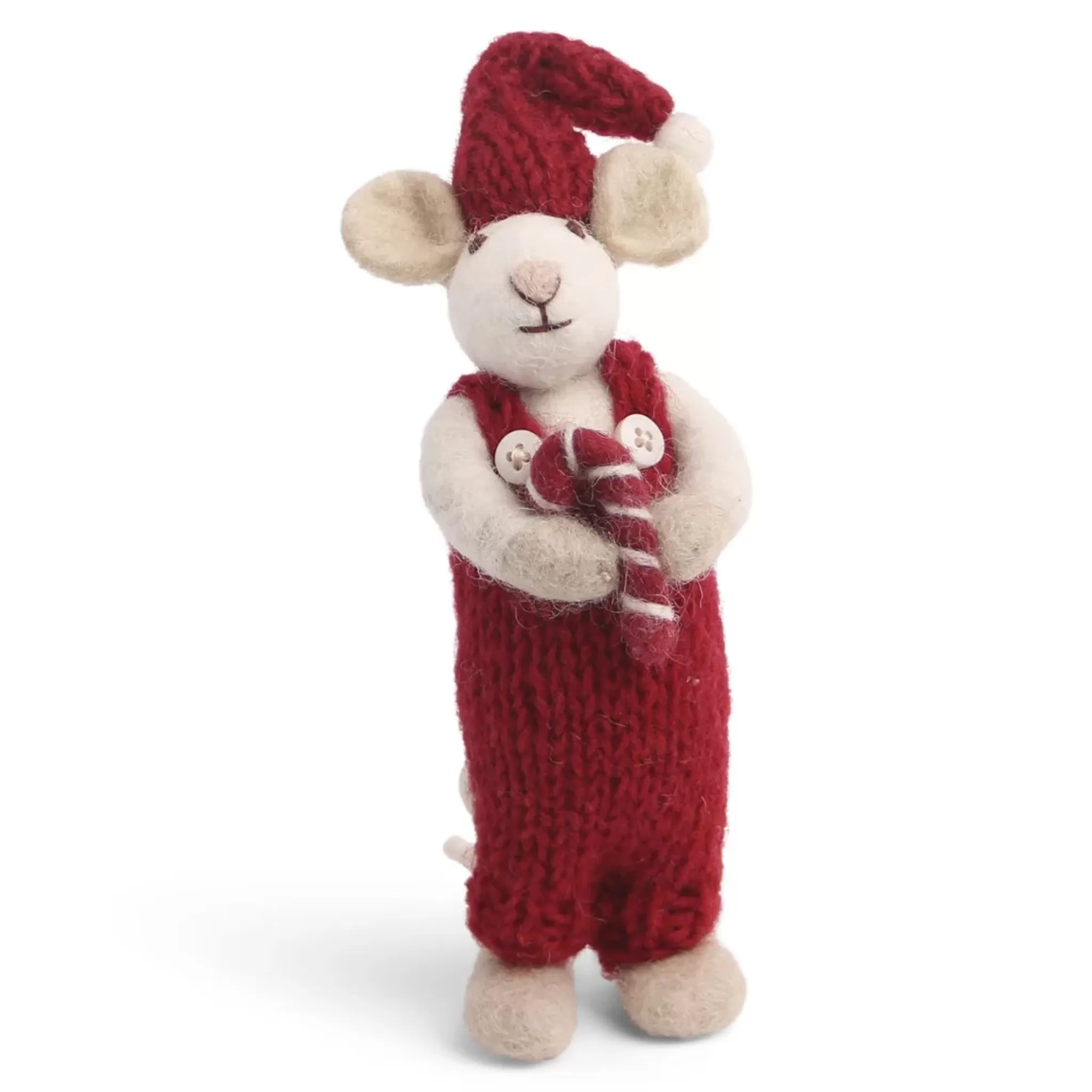 En Gry & Sif Christmas Figurine - Winter Mouse Boy (Small) With Candy Cane (White)