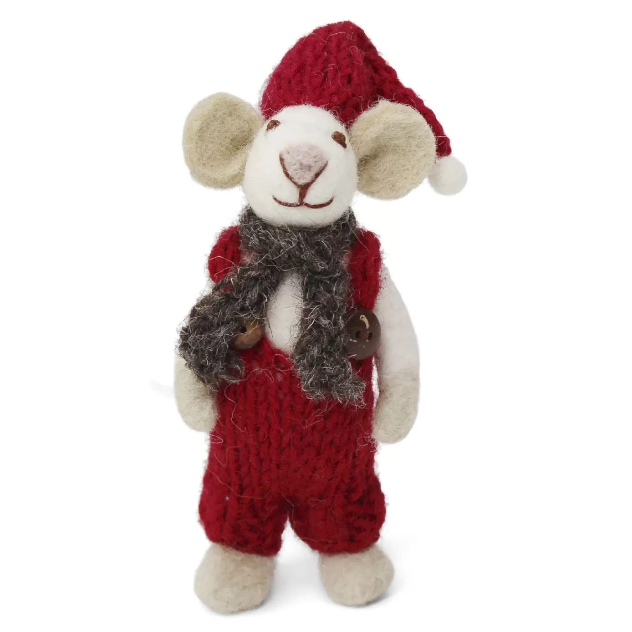 En Gry & Sif Christmas Figurine - Winter Mouse Boy (Small) With Scarf And Hat (White)