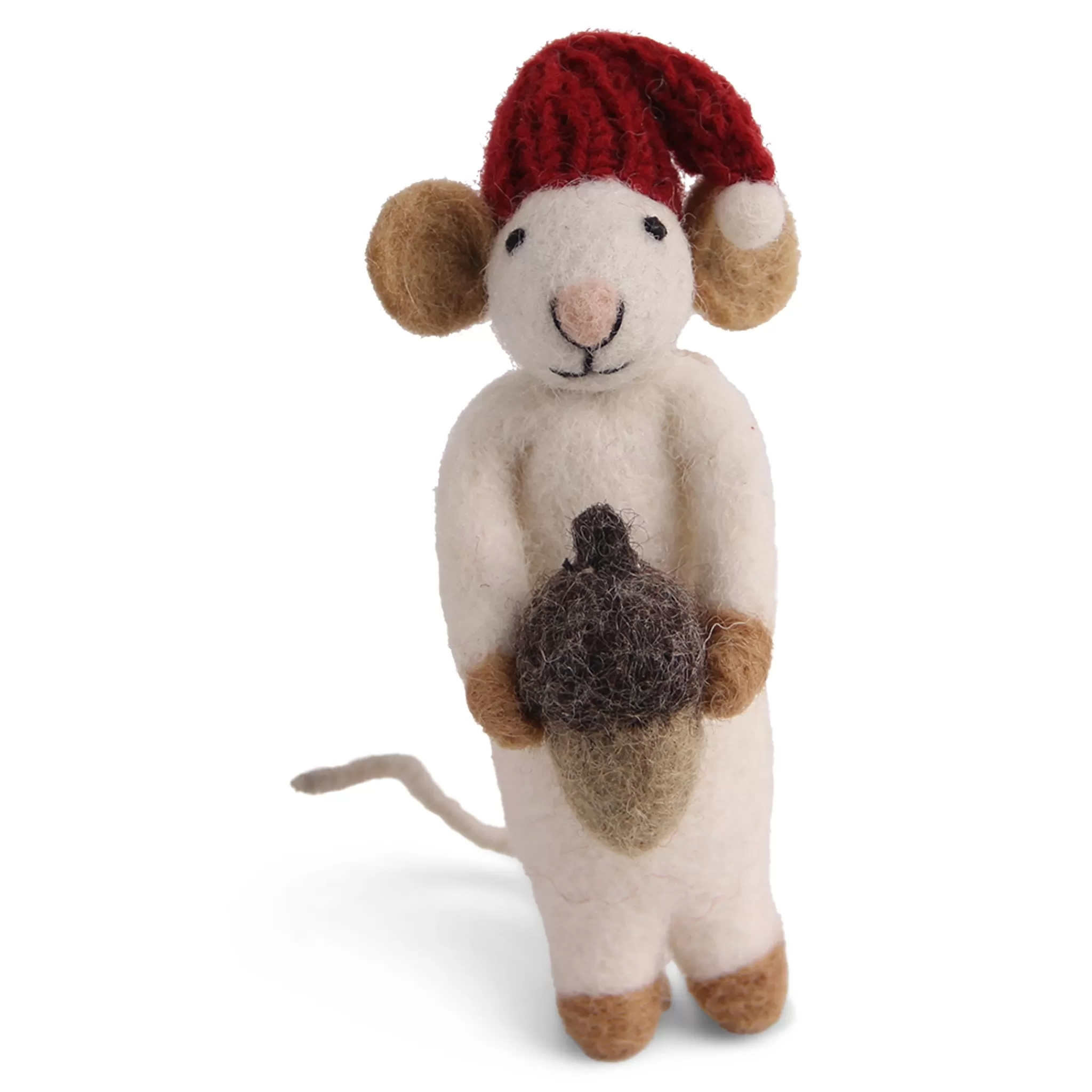 En Gry & Sif Christmas Figurine - Winter Mouse (Medium) With Acorn (White)