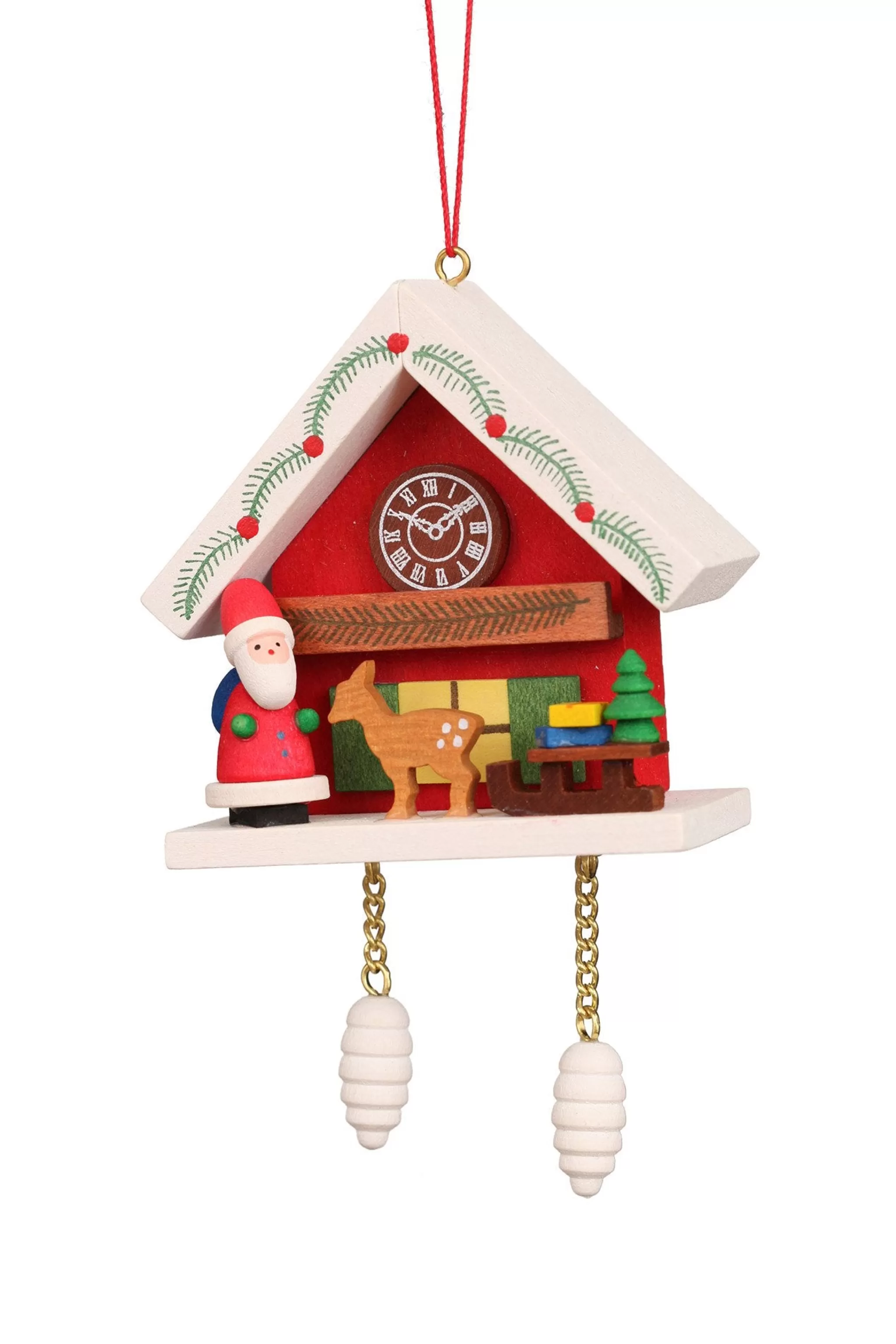 Christian Ulbricht Cuckoo Clock - Santa And Reindeer Under Snow-Capped Roof - Christmas Tree Decoration