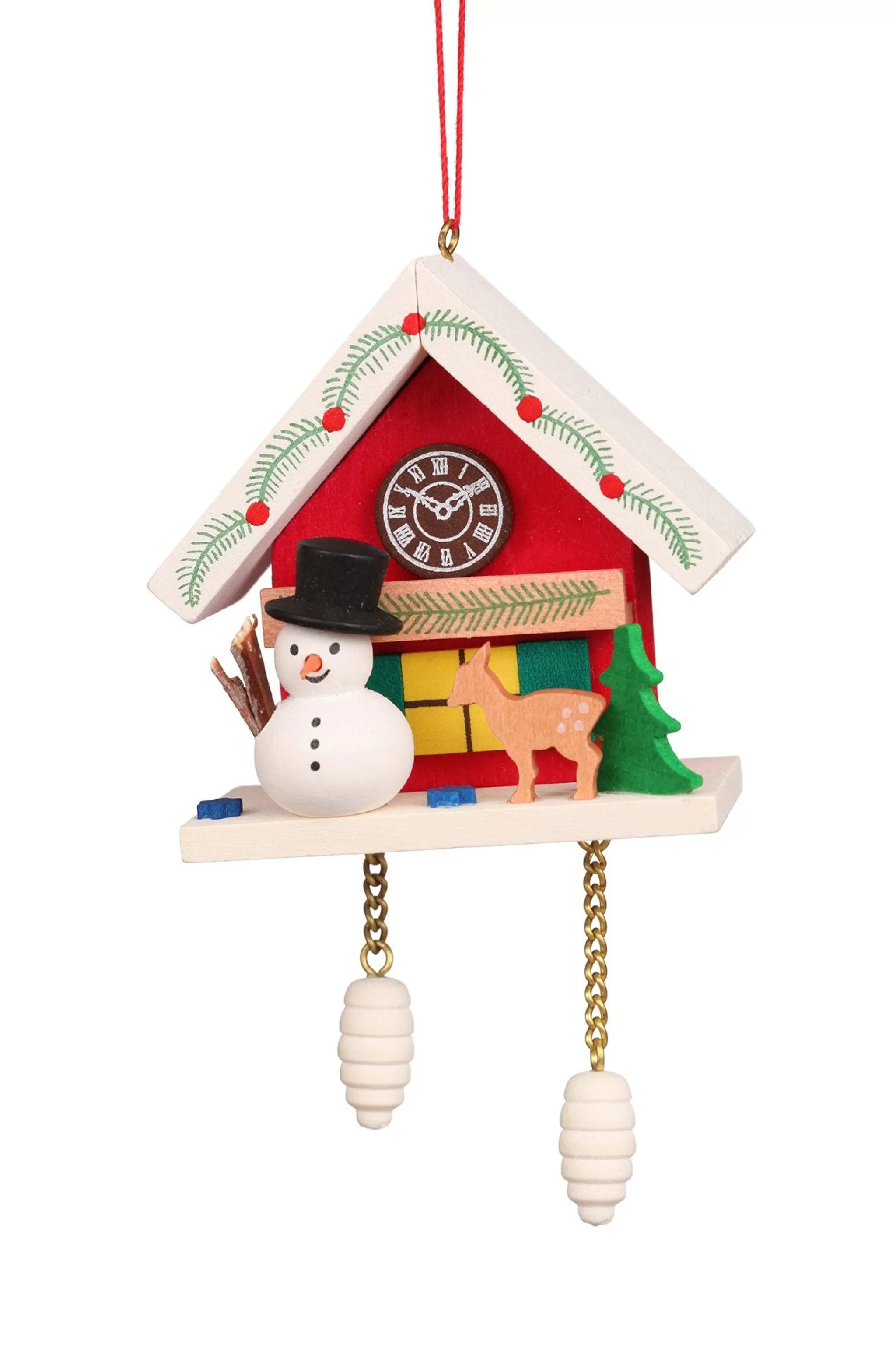 Christian Ulbricht Cuckoo Clock - Snowman Under Snow-Capped Roof - Christmas Tree Decoration