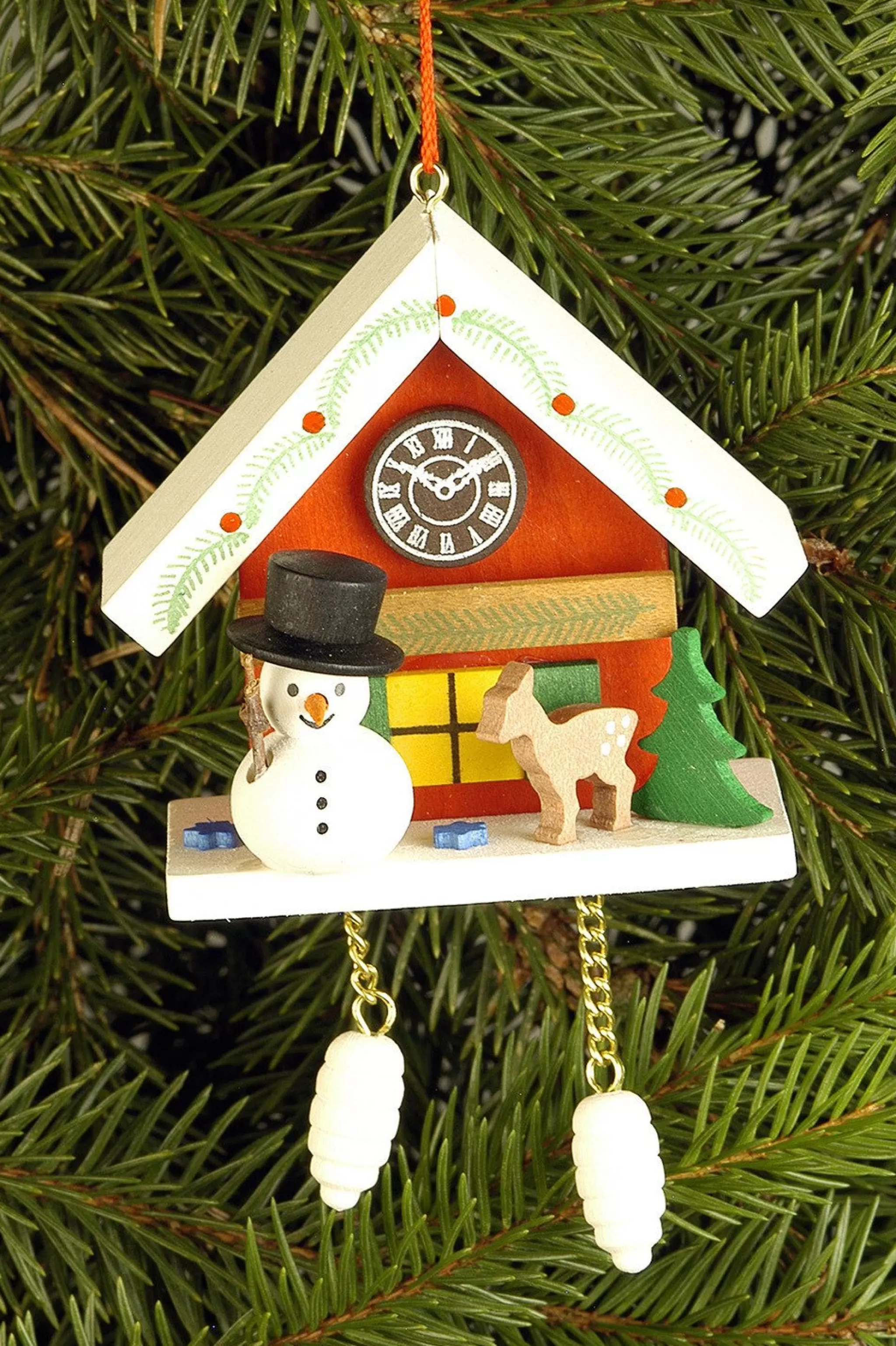 Christian Ulbricht Cuckoo Clock - Snowman Under Snow-Capped Roof - Christmas Tree Decoration