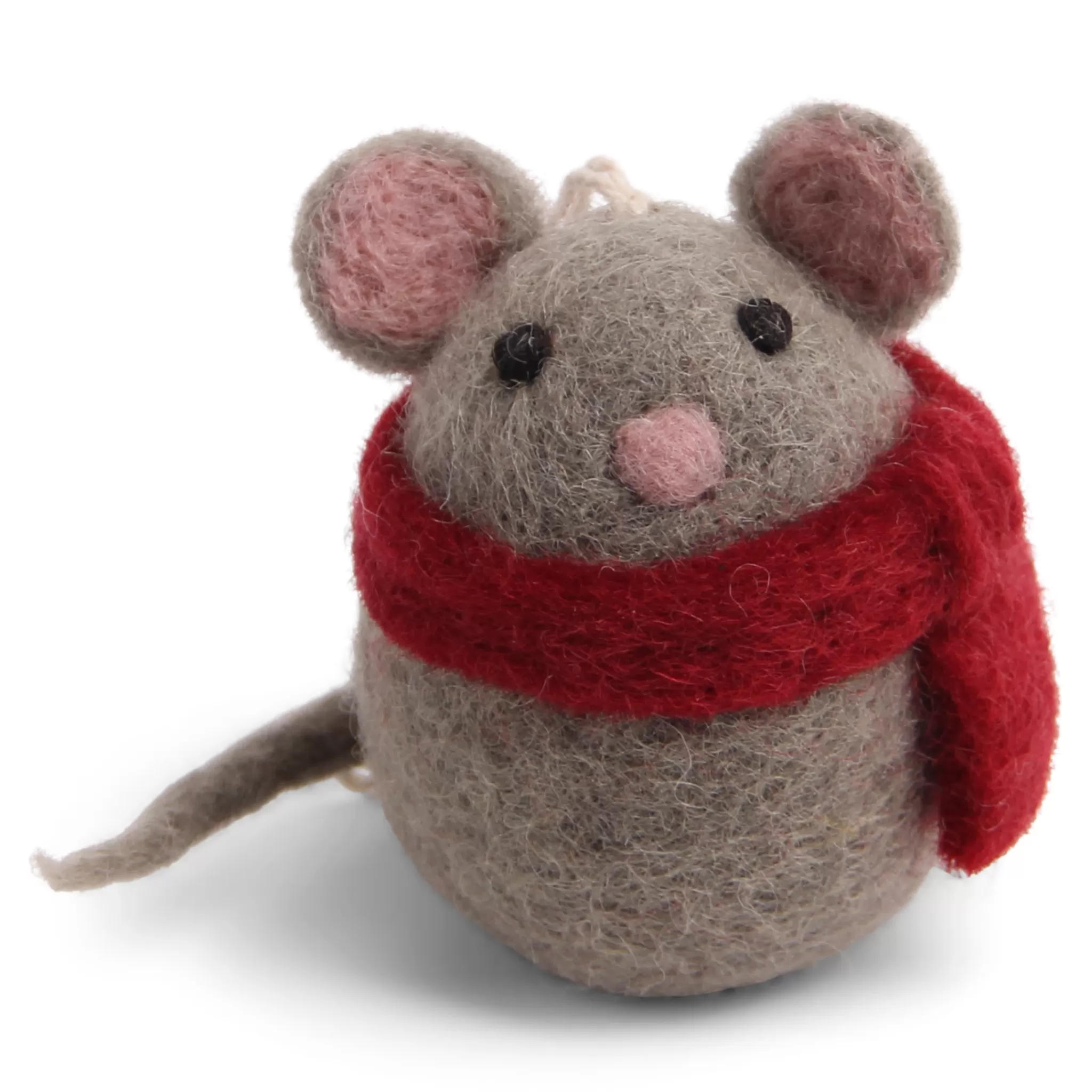 En Gry & Sif Felt Christmas Tree Decoration - Baby Mouse With Scarf