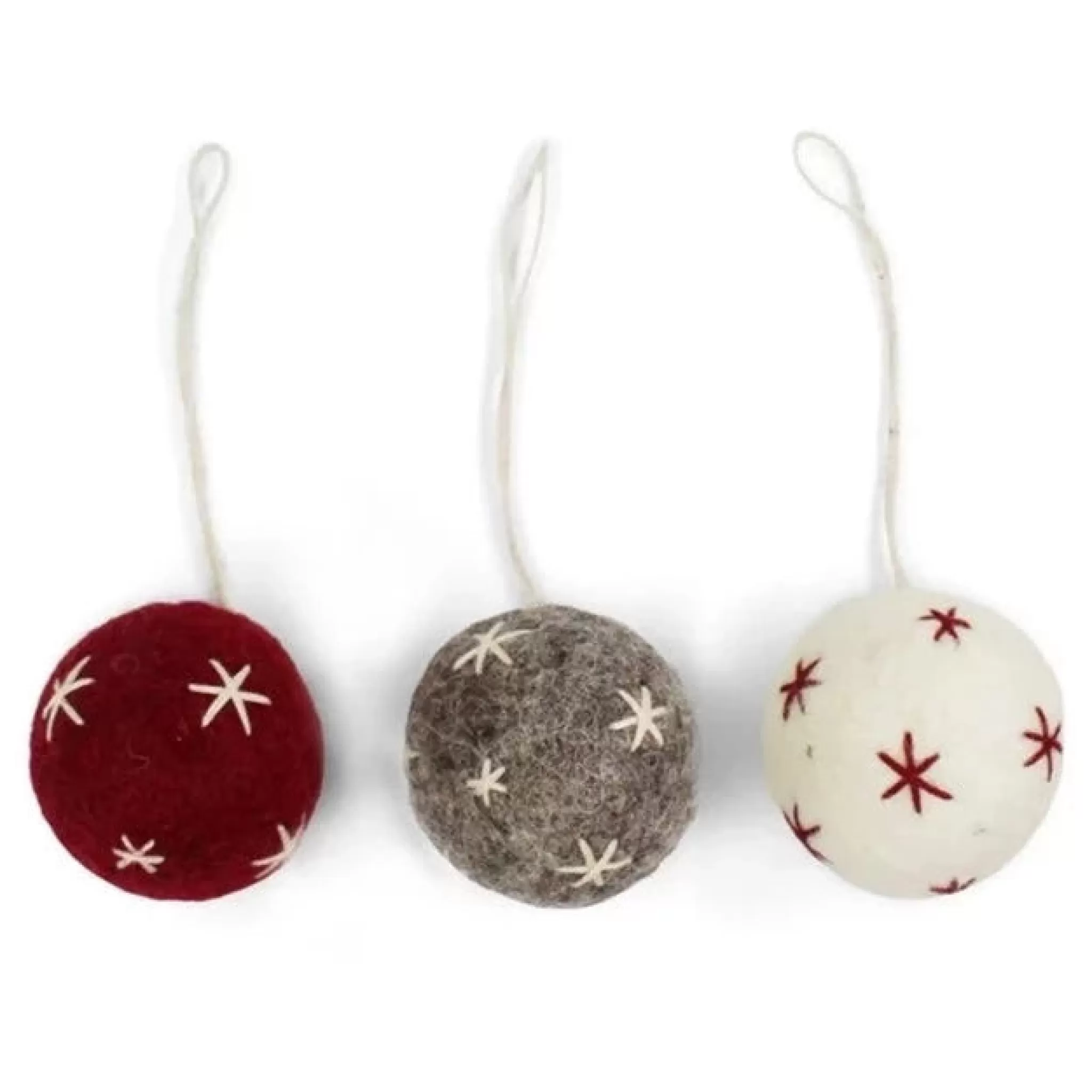 En Gry & Sif Felt Christmas Tree Decoration - Baubles With Starry Stiching (Set Of 3)