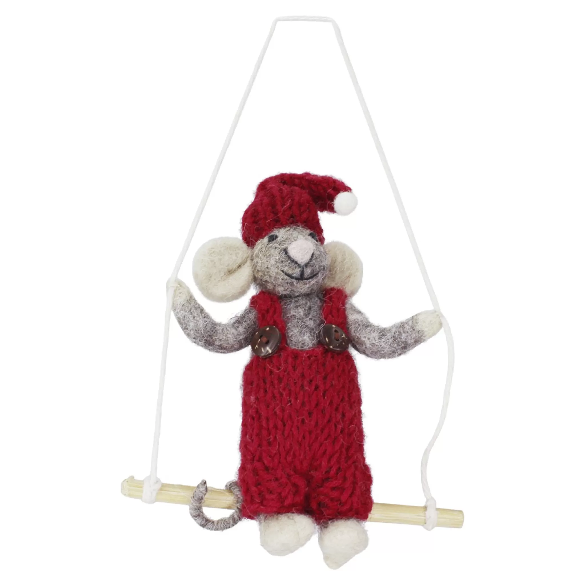 En Gry & Sif Felt Christmas Tree Decoration - Christmas Mouse On Swing