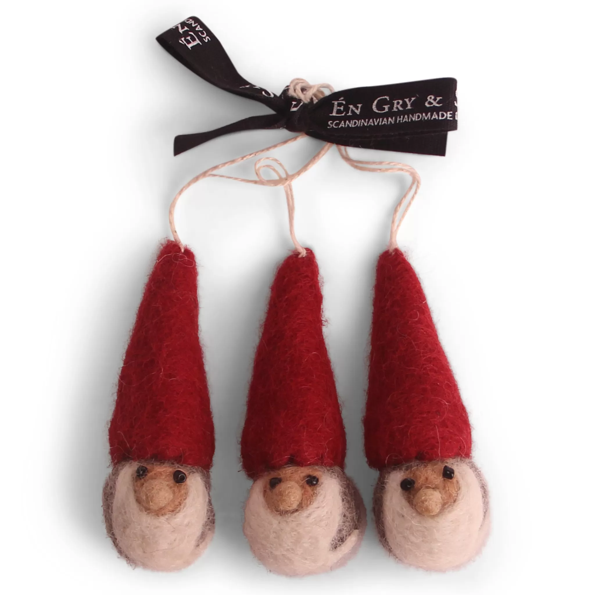 En Gry & Sif Felt Christmas Tree Decoration - Gnome Faces (Set Of 3) - Classic Colors