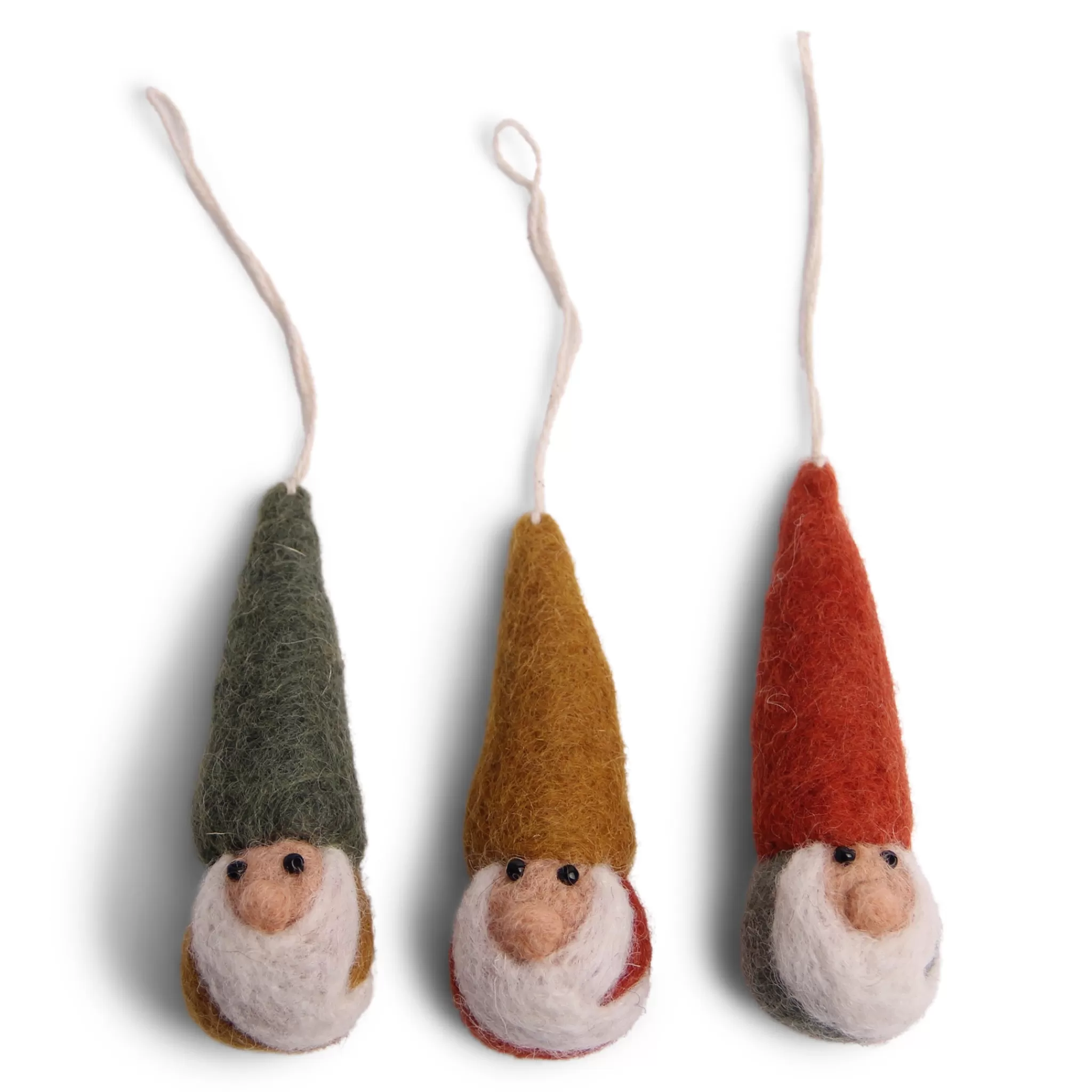 En Gry & Sif Felt Christmas Tree Decoration - Gnome Faces (Set Of 3) - Rustic Colors