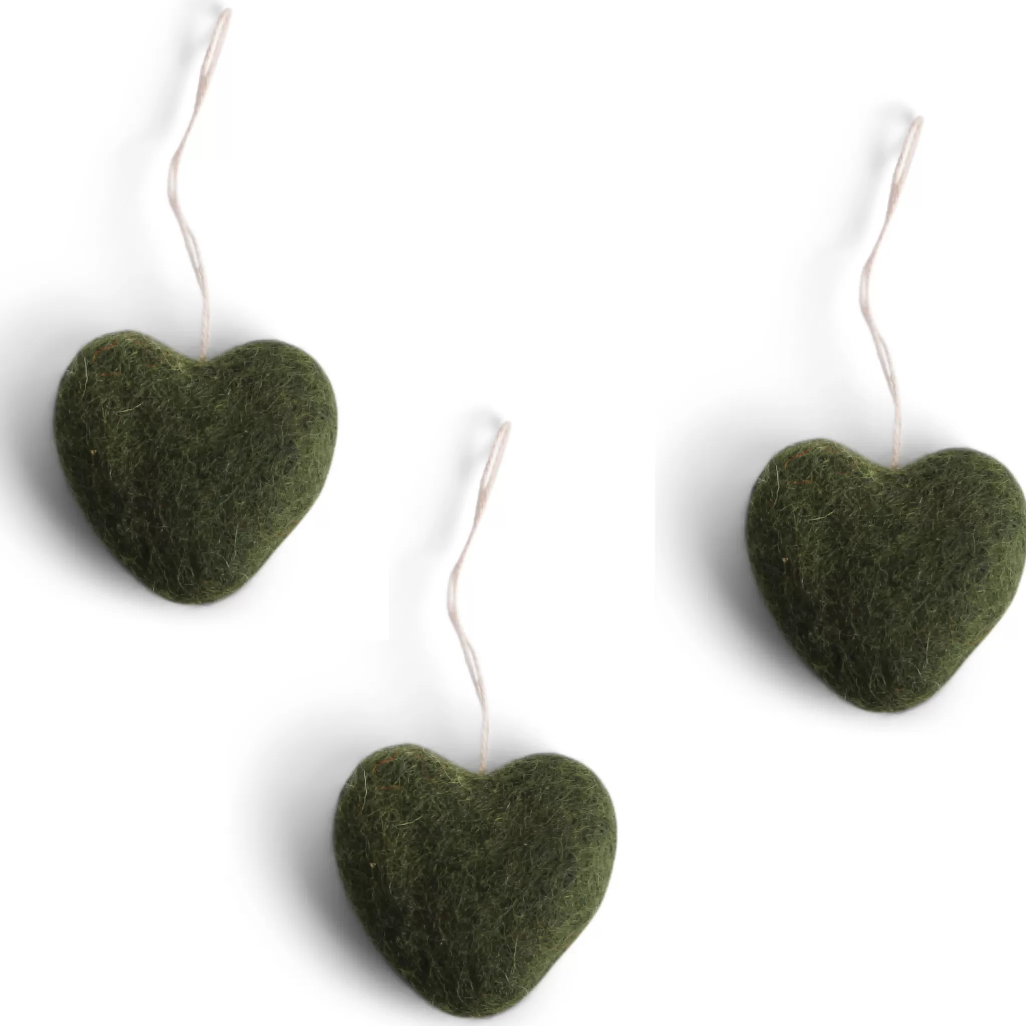 En Gry & Sif Felt Christmas Tree Decoration - Hearts (Green) - Set Of 3