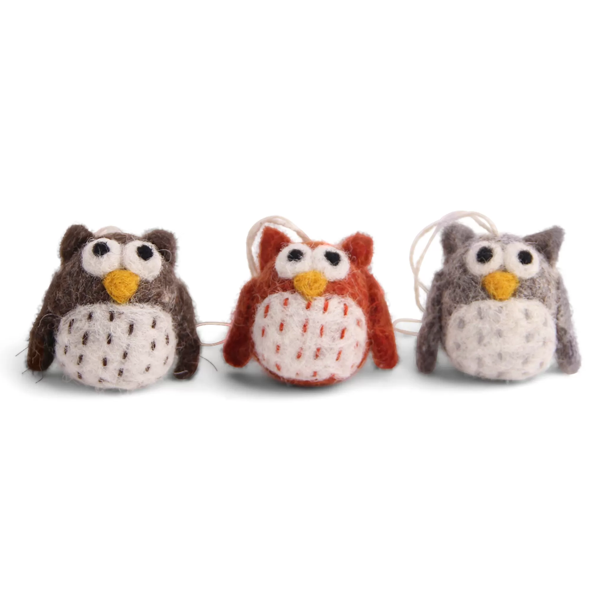 En Gry & Sif Felt Christmas Tree Decoration - Mini Owls (Set Of 3) - Classic
