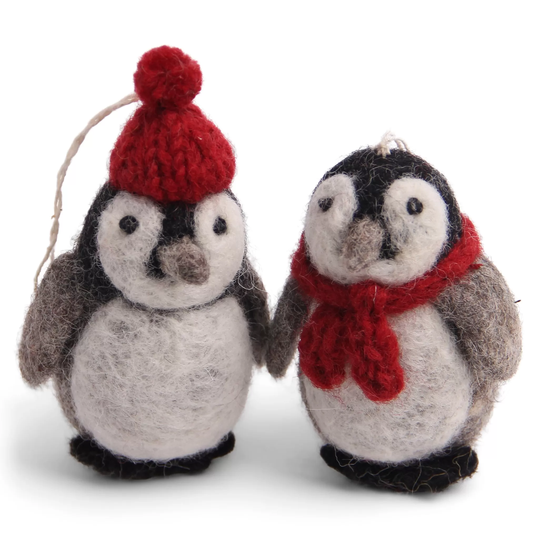 En Gry & Sif Felt Christmas Tree Decoration - Penguin Pair With Beanie And Scarf