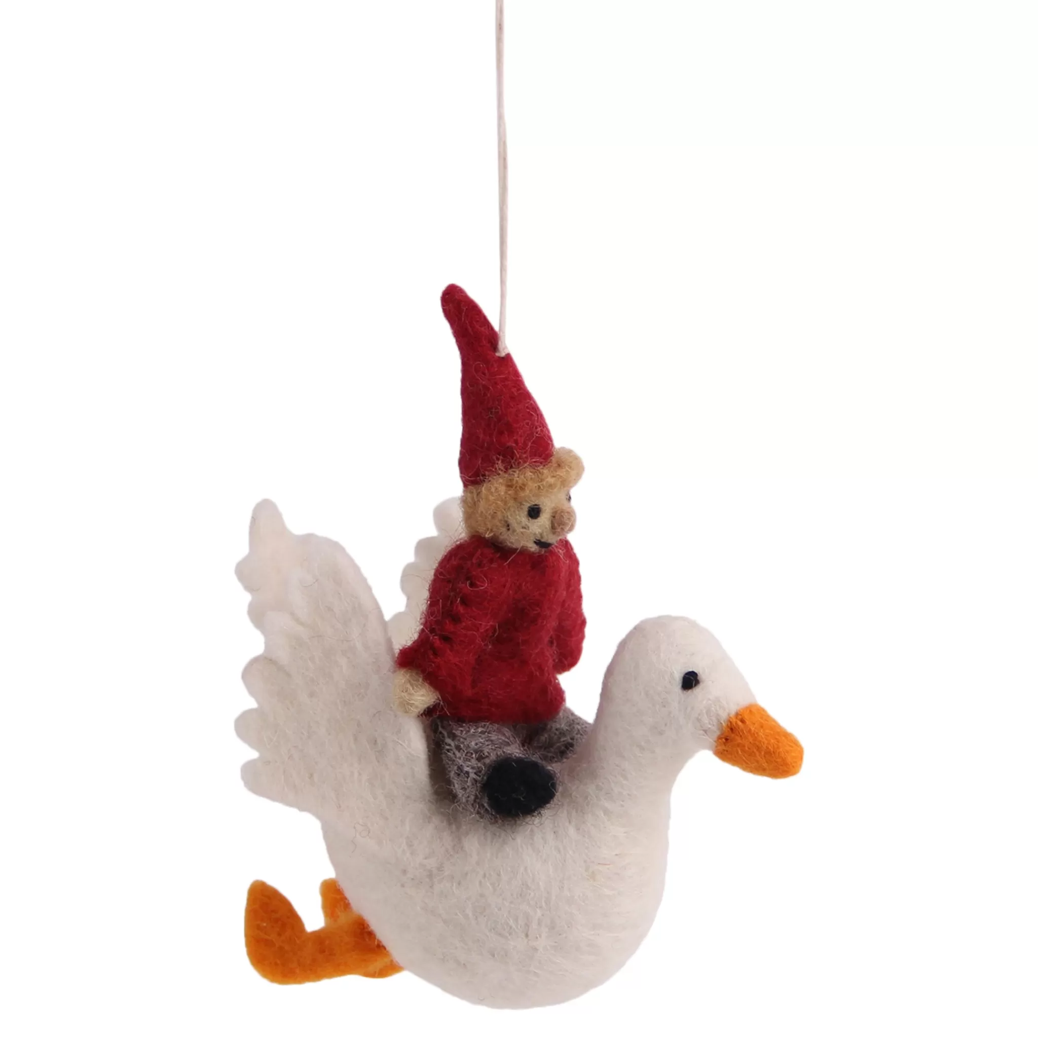 En Gry & Sif Felt Christmas Tree Decoration - Pixie Riding A Swan