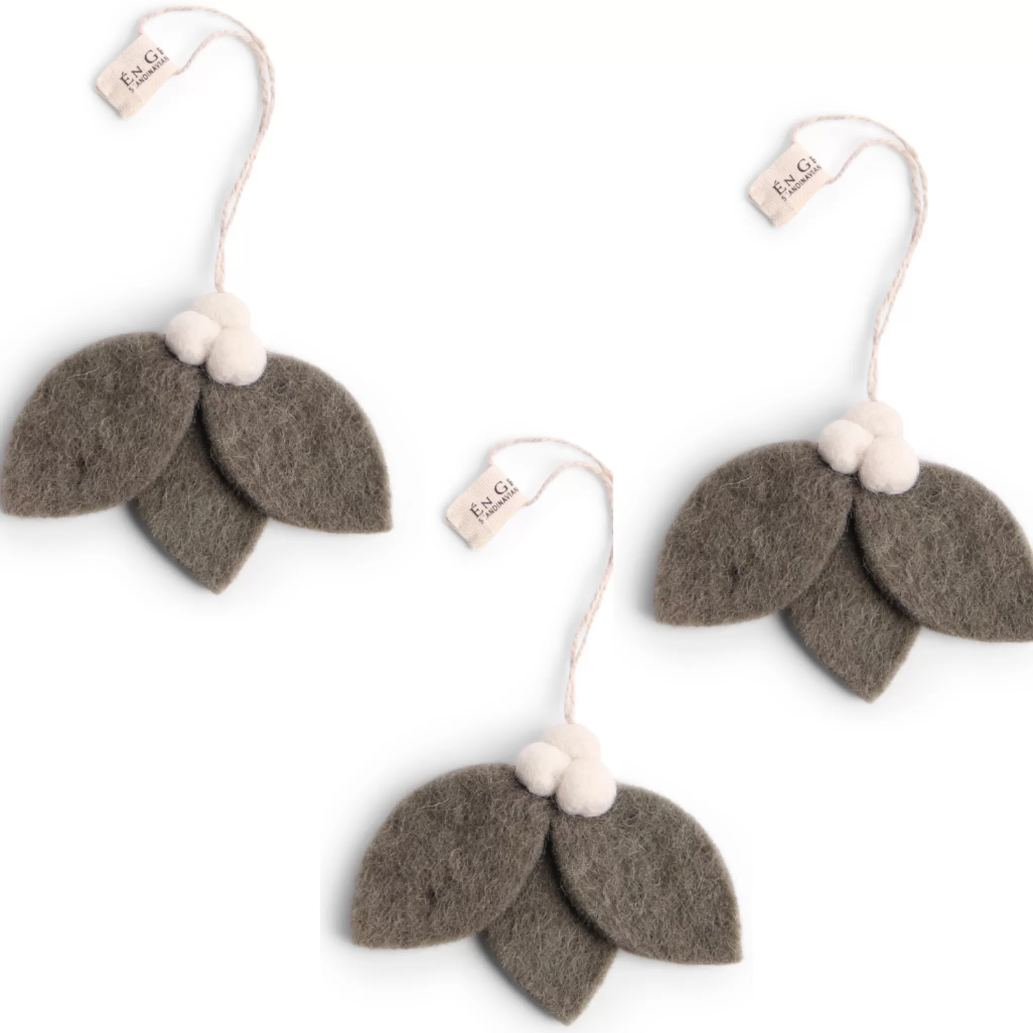 En Gry & Sif Felt Christmas Tree Decoration - Silver Foliage (Set Of 3)