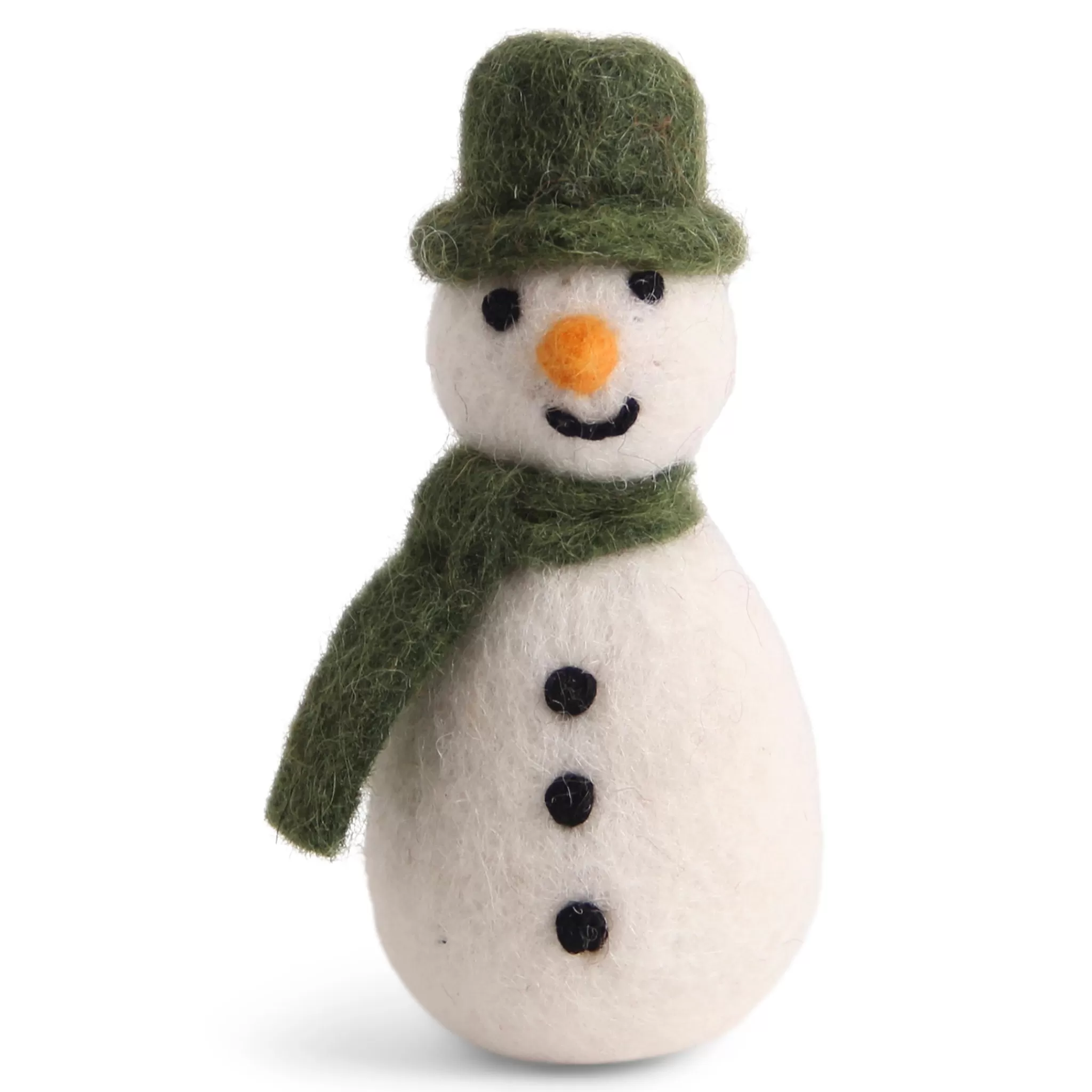 En Gry & Sif Felt Christmas Tree Decoration - Snowman With Green Hat And Scarf