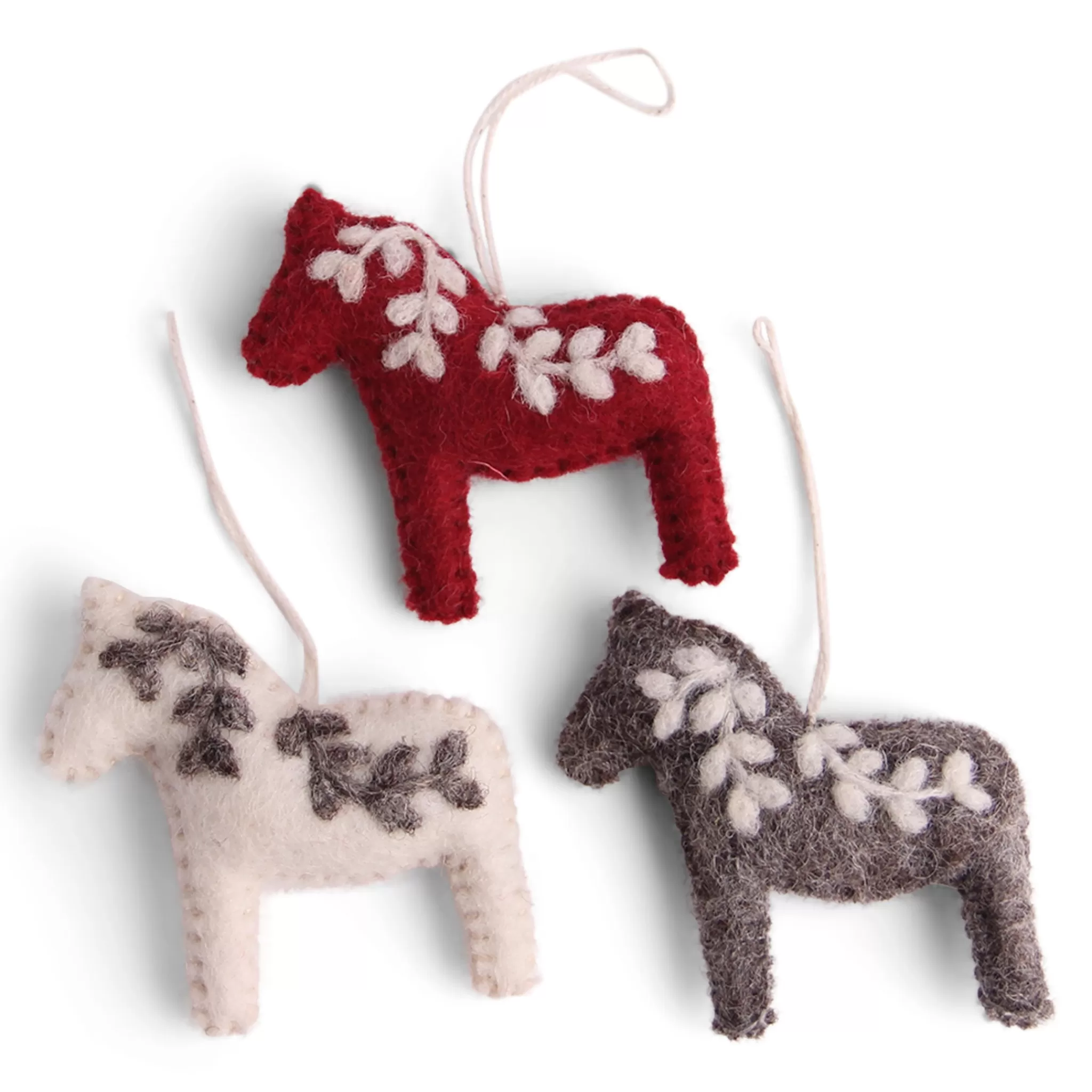En Gry & Sif Felt Christmas Tree Decoration - Swedish Horses (Set Of 3) - Classic