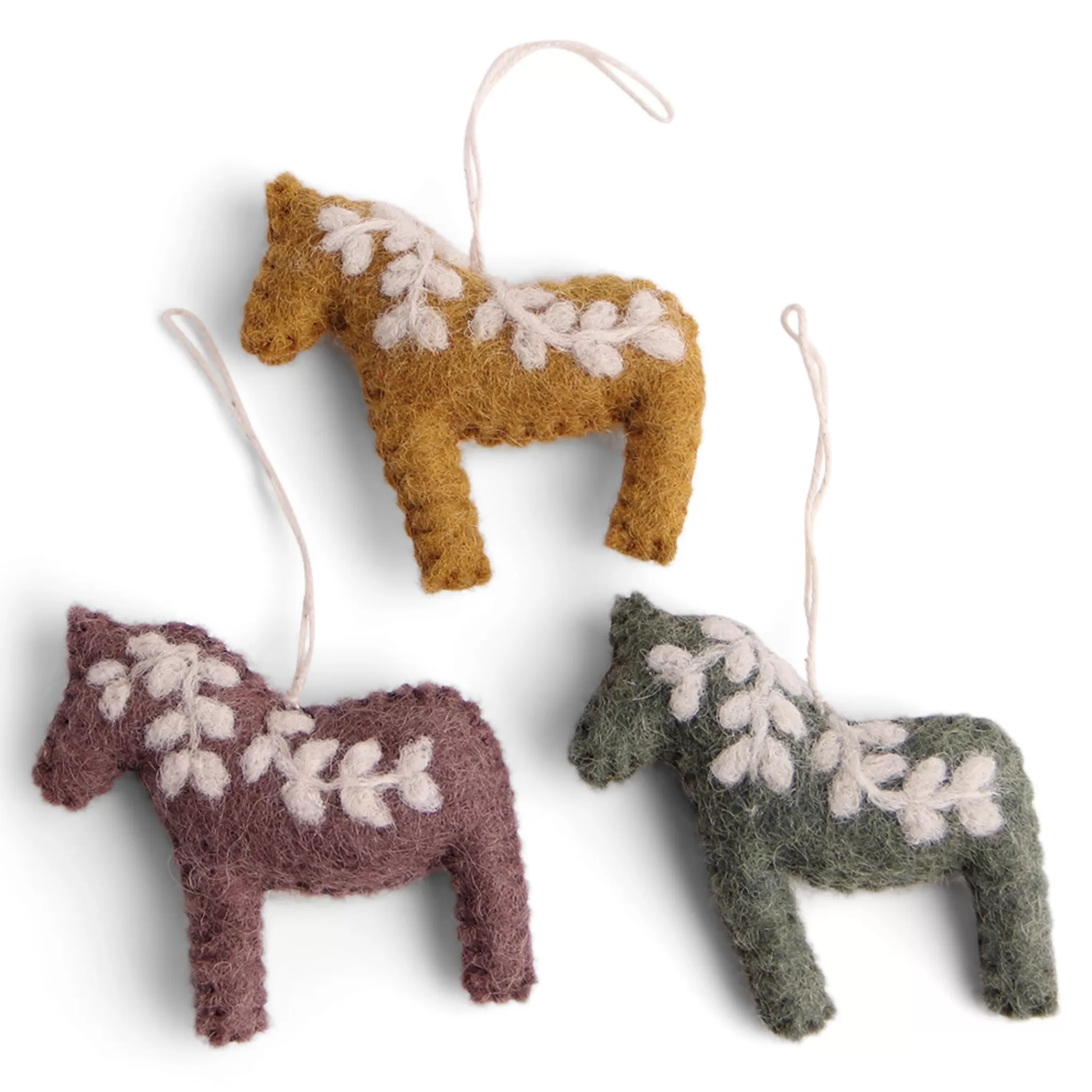 En Gry & Sif Felt Christmas Tree Decoration - Swedish Horses (Set Of 3) - Rustic