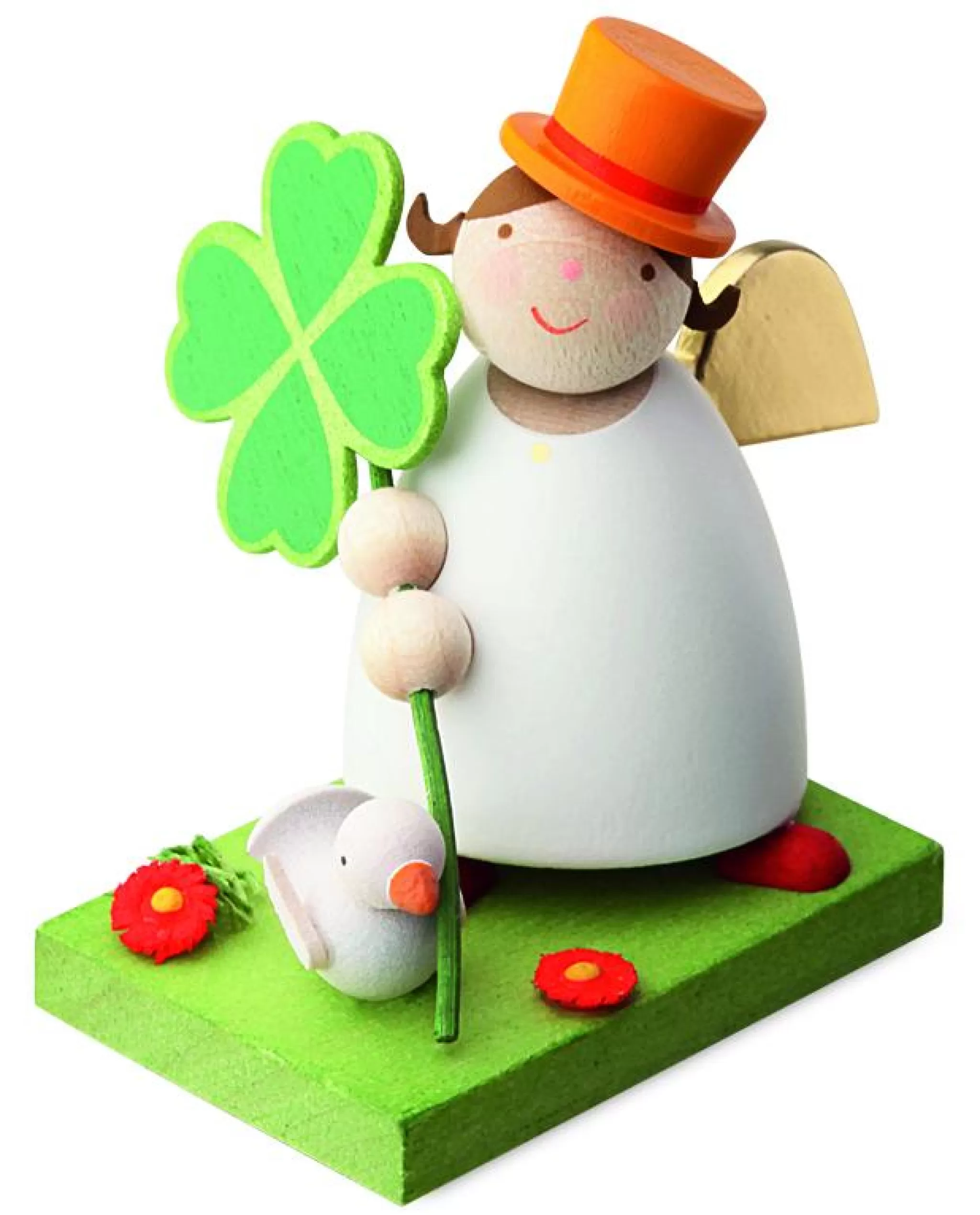Gunter Reichel Little Angel Figurine - Guardian Angel With Lucky Clover And Dove
