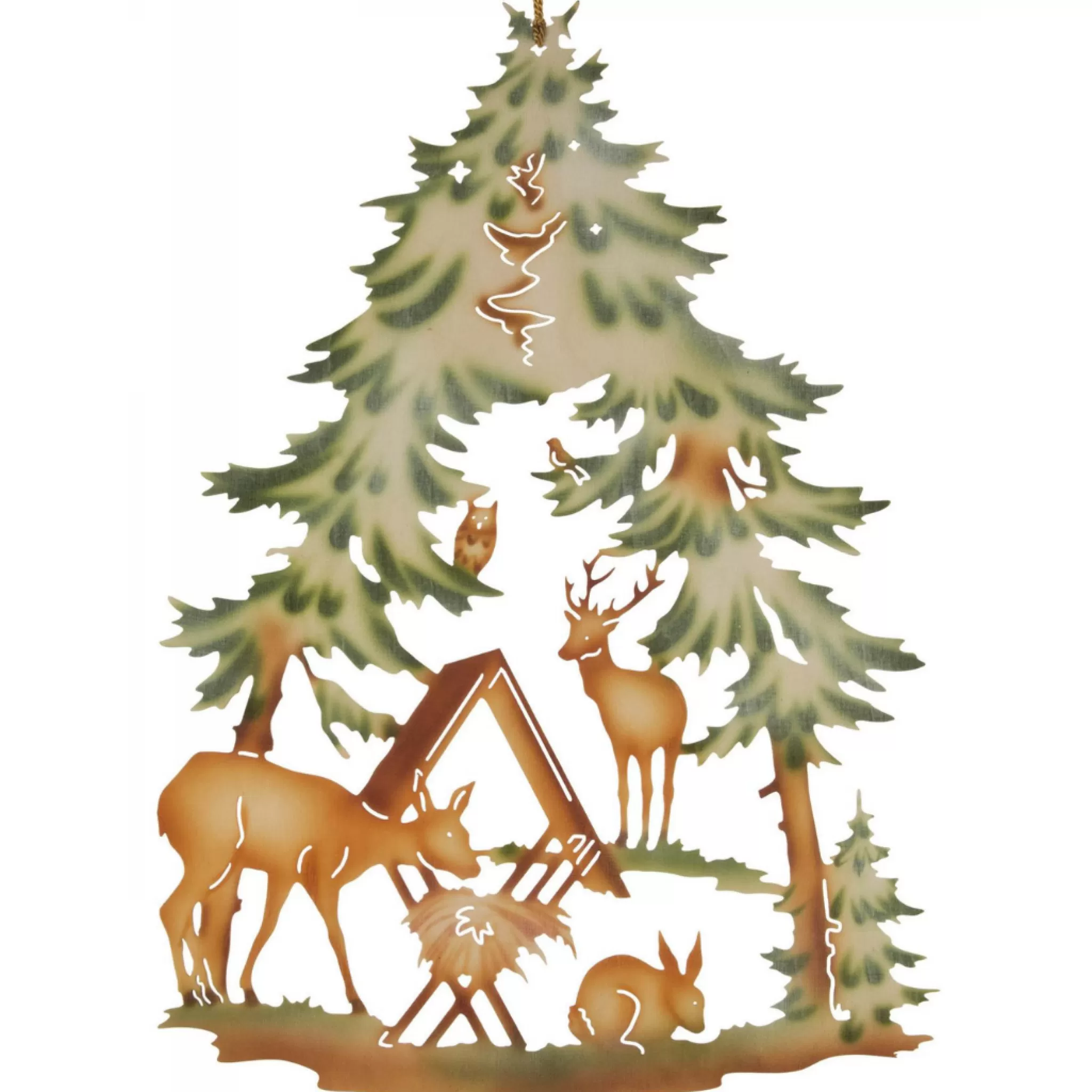 Erzgebirge Handarbeit Window Decoration - Deer In Forest (Colourful)